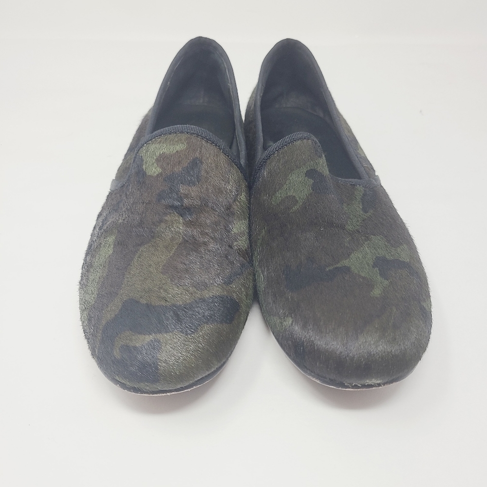 Gentle Souls | Women's Green Camo Print Cow Hide Edge-Y Leather Flats (Size 10)